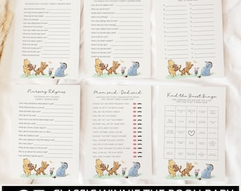 Classic Winnie the Pooh Baby Shower Games Bundle, Pooh Baby Shower Games, Neutral Baby Shower, Winnie Baby Shower, Editable Games Bundle