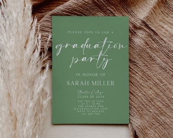 Green Graduation Party Invite, Graduation Invitation, High School Graduation, College Grad, Graduation Party Invite, Guy Grad, Template