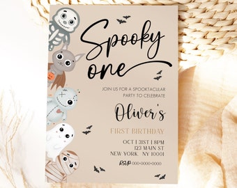 Invitación de primer cumpleaños de Halloween, invitación de primer cumpleaños de Halloween, cumpleaños de Halloween neutral, invitación de Halloween para niño, editable