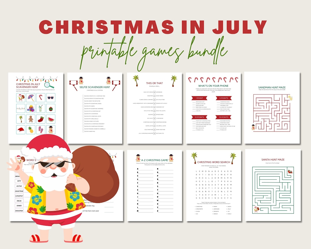 Christmas in July Games, Christmas in July Printable Games, Summer Christmas Party Games 