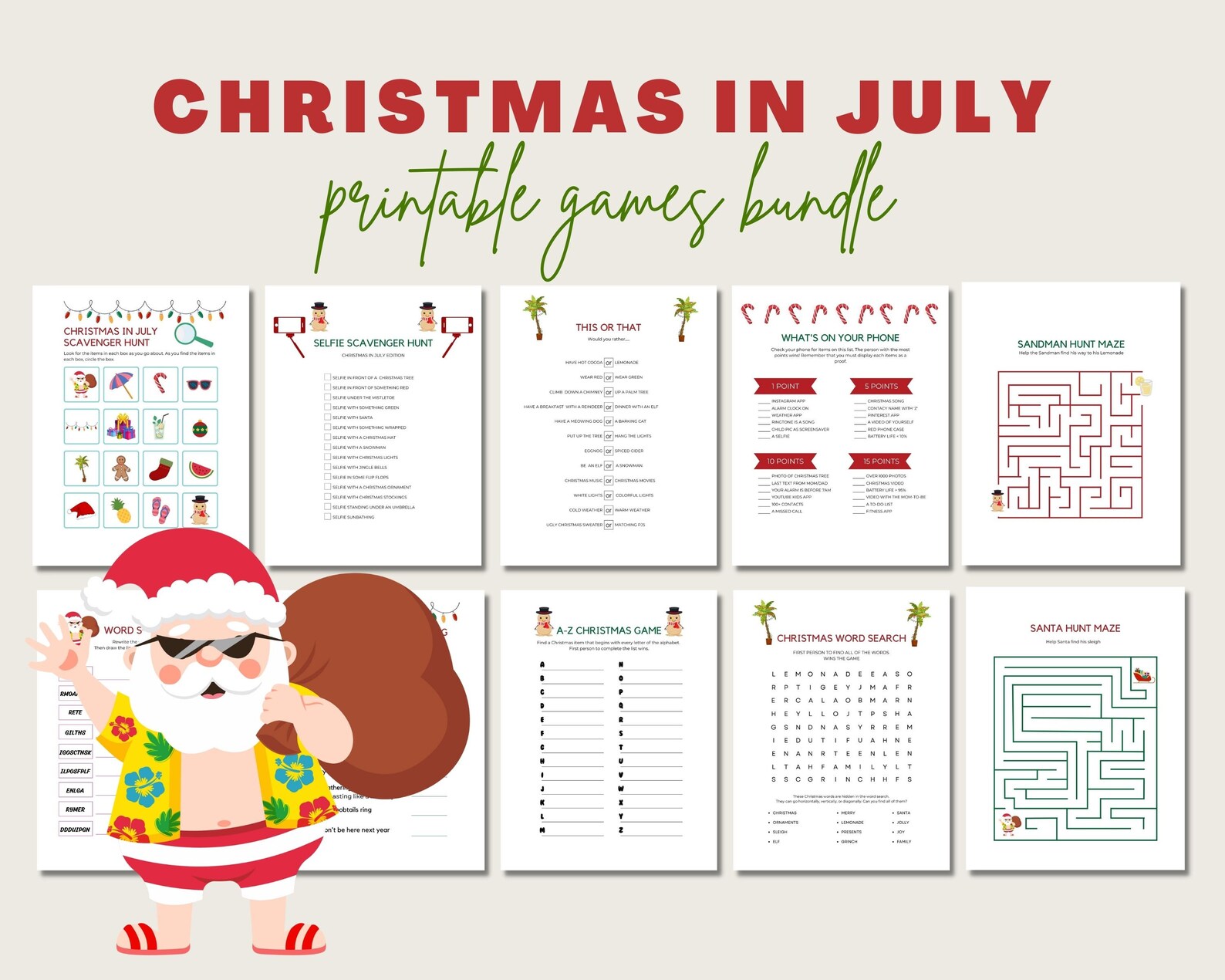 Christmas in July Games Christmas in July Printable Games Etsy