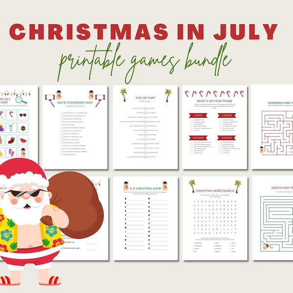 Christmas in July Games, Christmas in July Printable Games, Summer Christmas Party Games, Instant Download, PDF, Summer Christmas