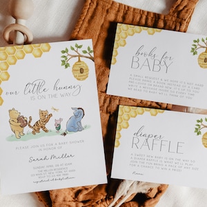 Invito classico per baby shower di Winnie the Pooh, invito classico per baby shower di Winnie the Pooh, invito per baby shower neutro, modificabile