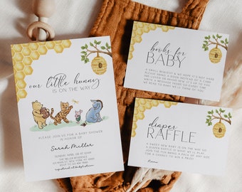 Classic Winnie the Pooh Baby Shower Invitation, Classic Winnie the Pooh Baby Shower Invite, Baby Shower Invitation Neutral, Editable