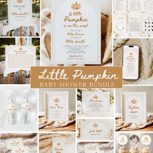 Little Pumpkin Baby Shower Bundle, Little Pumpkin Baby Shower, Stripe Pumpkin Baby Shower, Baby Shower Decor, Canva