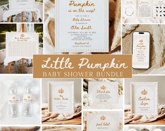 Little Pumpkin Baby Shower Bundle, Little Pumpkin Baby Shower, Stripe Pumpkin Baby Shower, Baby Shower Decor, Canva
