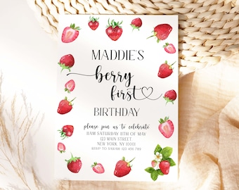 Berry first Birthday Invitation, Berry 1st Birthday Party Invitations, Strawberry Birthday Invitation, Berry Birthday Invitation, J104