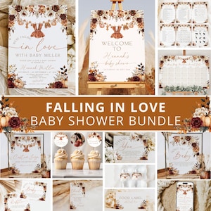 Falling in Love Baby Shower Bundle, Fall in Love Baby Shower, Floral Pumpkin Baby Shower, Baby Clothes Line, Girl, Baby Shower Decor, Canva