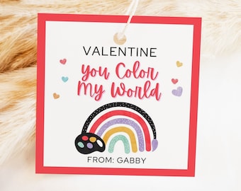 Color My World Valentinstag Geschenkanhänger, Klassenzimmer Geschenkanhänger, Paint Valentine Geschenkanhänger, Klassenzimmer Geschenkanhänger, Kinder Valentinstag Geschenkanhänger, Canva