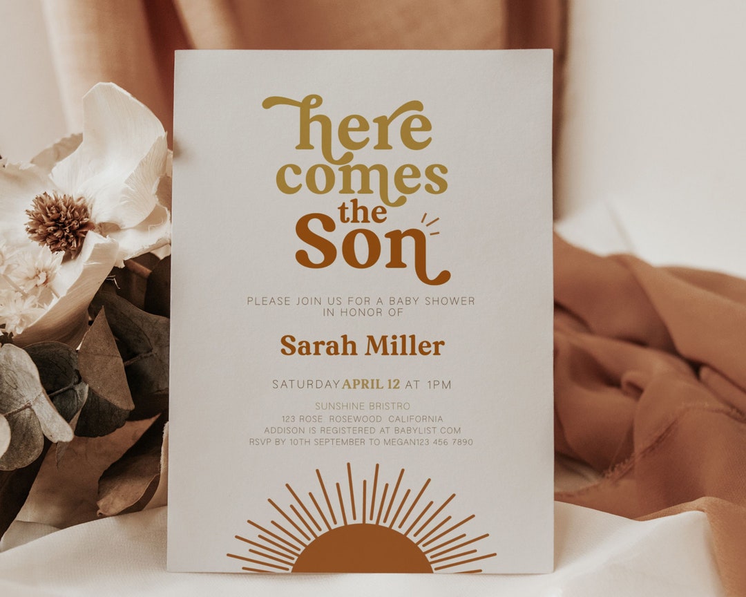 Here Comes the Son Baby Shower Invitation, Sun Baby Shower Invitation, Sunshine Baby Shower