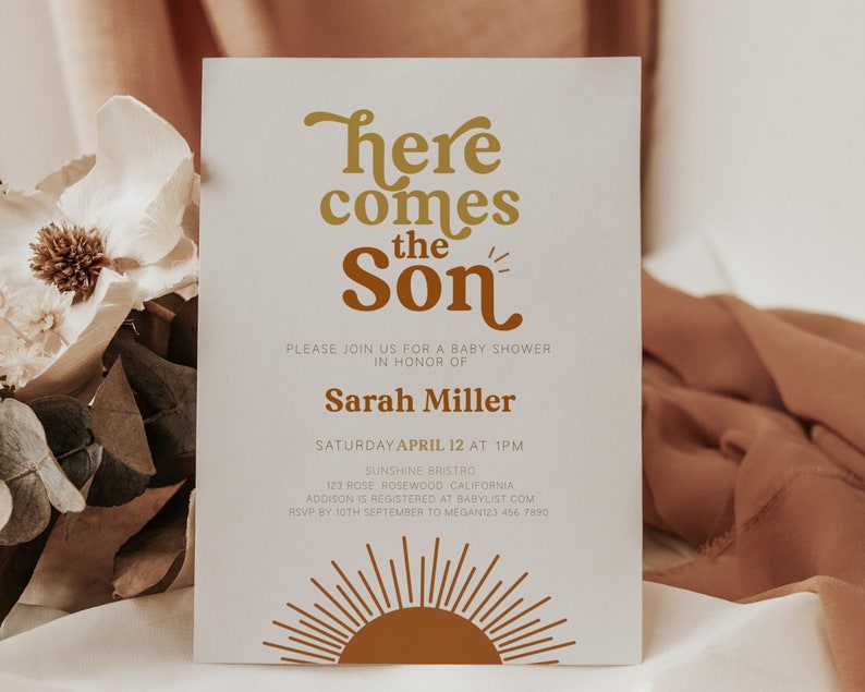Here Comes the Son Baby Shower Invitation Sun Baby Shower Invitation Sunshine Baby Shower Invitation Boy Here Comes the Son