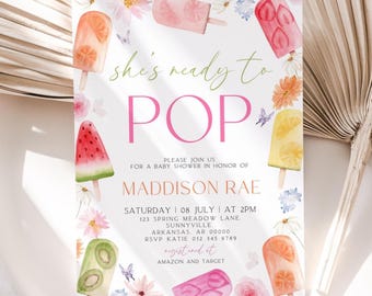 Popsicle Baby Shower Invitation, She's Ready to Pop Baby Shower Invite, Popsicle Themed Baby Shower Invite, Summer, Canva Template