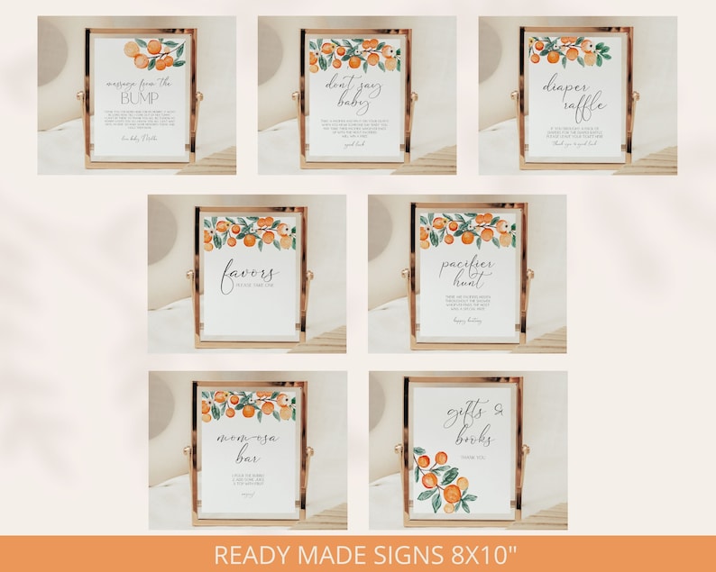 Little Cutie Baby Shower Invitation Bundle, Cutie Baby Shower Bundle, Orange Baby Shower Invitation , Citrus Baby Shower, Editable Template image 5