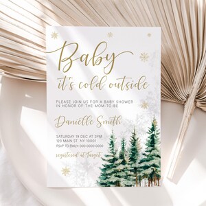 Invitación para baby shower "Hace frío afuera", invitación para baby shower de invierno, invitación para baby shower de niño, baby shower de bosque de invierno, plantilla