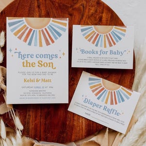 Invito per baby shower "Ecco che arriva il figlio", invito per baby shower "Sole", baby shower "Sole" per bambino, "Ecco che arriva il sole", invito per baby shower "Sole"
