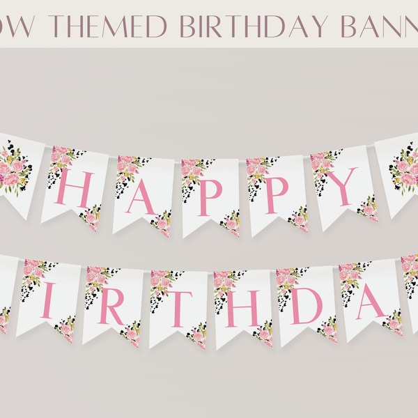 Cow Birthday Banner Printable, Cow Birthday Decorations, Cow Birthday Decor, Instant Download, Printable