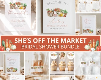 She's Off The Market Bridal Shower Bundle, Fresh Off Market Bridal Shower, Farmers Market Bridal Shower, Market Bridal Shower Decor, Canva