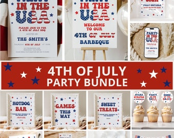 4th of July Party Bundle, 4th of July Party Decor, 4th of July Party Invitation, 4th of July BBQ, Independence Day Party, Signs, Template