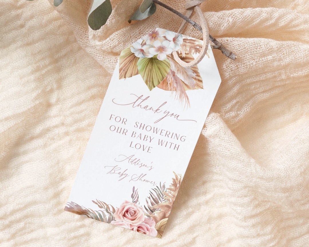 Boho Baby Shower Thank You Tag, Baby Shower Gift Tag Printable, Pampas ...