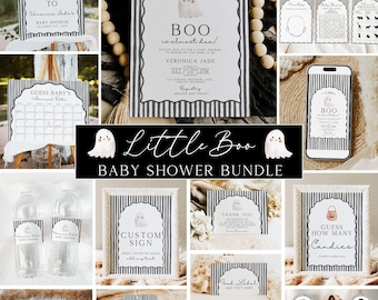Little Boo Baby Shower Bundle, Stripe Little Boo Baby Shower, Halloween Baby Shower, Baby Shower Decor, Canva Templates