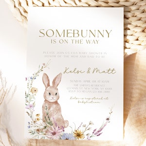 Inbjudan till påskbabyshower, inbjudan till kaninbabyshower, påskbabyshowerinbjudan, kaninbabyshower, redigerbar mall bild 1