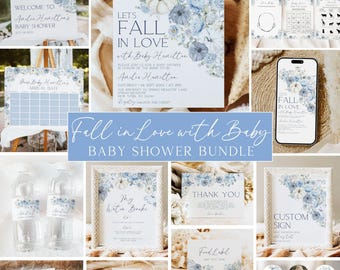 Blue Falling in Love Baby Shower Bundle, Boy Fall in Love Baby Shower, Boy Baby Shower, Baby Shower Decor, Canva