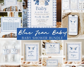 Blue Jean Baby Shower Bundle, Gingham Blue Jean Baby Shower, Blue Jean Baby Shower Decoration, Welcome Sign, Games, Canva Templates