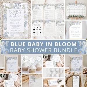 Blue Baby in Bloom Bundle, Blue Baby in Bloom Baby Shower Invitation, Blue Floral Baby Shower, Blue Baby Shower Decor, Boy, Template