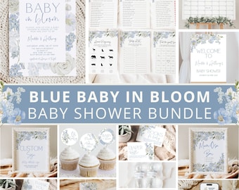 Blue Baby in Bloom Bundle, Blue Baby in Bloom Baby Shower Invitation, Blue Floral Baby Shower, Blue Baby Shower Decor, Boy, Template