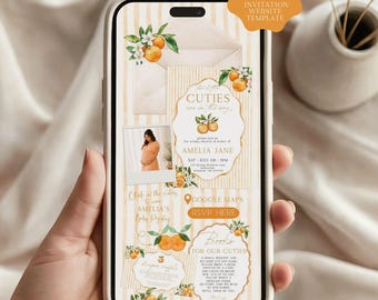 Two Little Cuties Baby Shower Invitation Website, Twin Baby Shower, Canva Invitation Website, RSVP Invitation, Orange Digital Invite