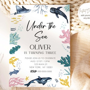 Under the Sea Birthday Invitation, Under the Sea Birthday Invite, Ocean Birthday Invite, Under the Sea Invitation, Edit for Any Number