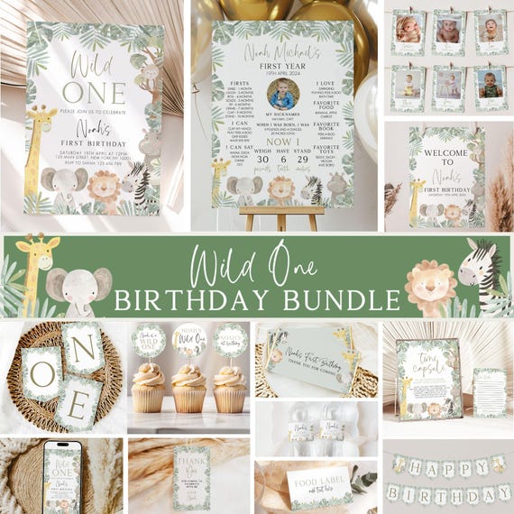 Wild One Birthday Invitation Bundle, Wild One Birthday Decor, Safari Birthday Invitation, Wild One 1st Birthday Bundle, Jungle 1st Birthday