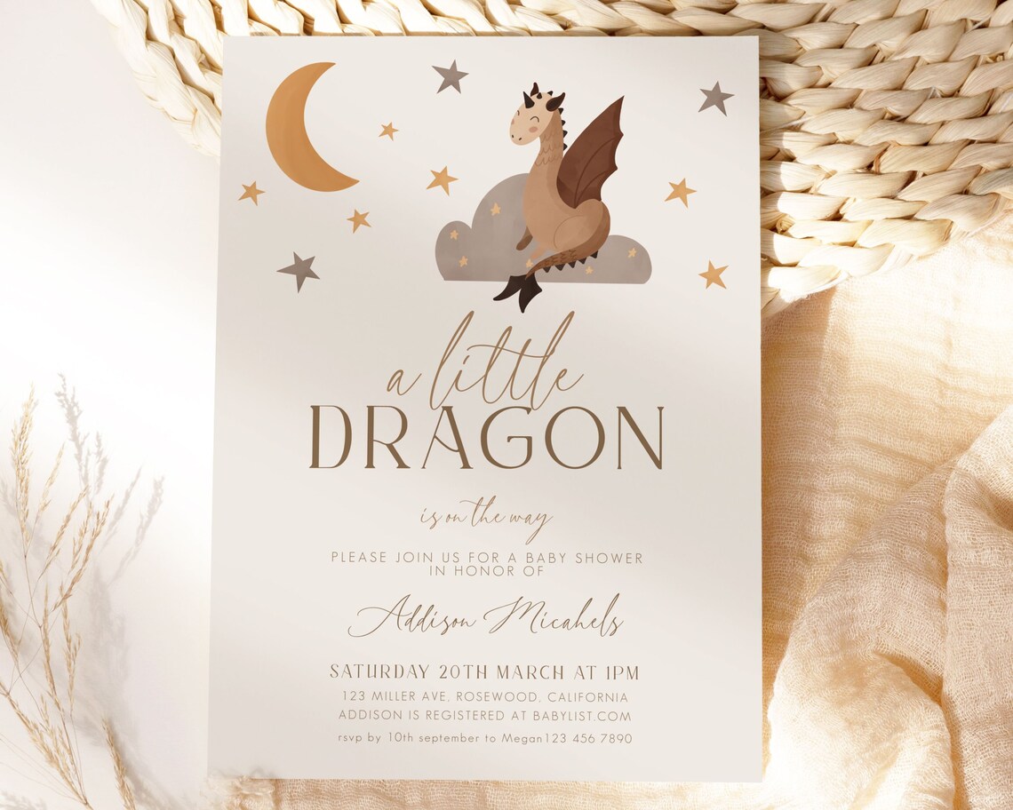 Dragon Baby Shower Invitation Boy Baby Shower Invitation Etsy