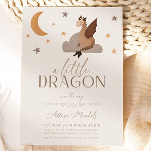 Dragon Baby Shower Invitation, Boy Baby Shower  Invitation, Dragon Baby Shower Invite, Editable Template 5x7 Printable, Instant Download