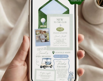 New to the Club Baby Shower Invitation Website, Golf Baby Shower Website, Canva Invitation Website Template (Digital Download)