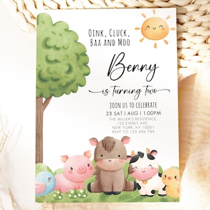 Oink Baa Moo I&#39;m Two Invitation, Editable Boy Farm Birthday Invitation, Barnyard Birthday, Farm Birthday Invitation Boy, Barnyard Birthday