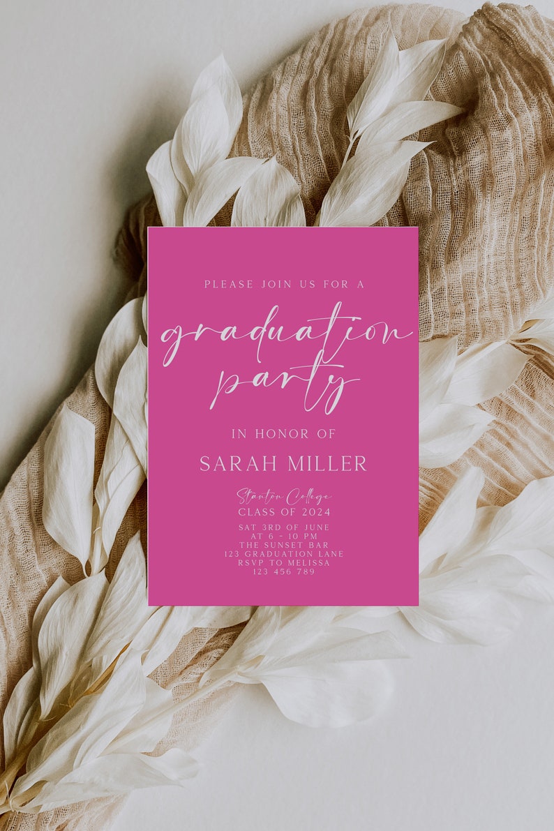 Pink Grad Invite Template Pink Graduation Party Invite, Graduation Invitation, High School ...