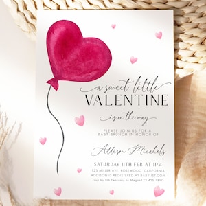 Valentines Baby Shower Invitation, Valentines Baby Shower Invite, Heart Baby Shower Invitation Template, Little Sweetheart Editable Template