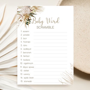 Boho Baby Shower Word Sramble, Boho Baby Shower Games Printable, 5x7 game card Answers Included