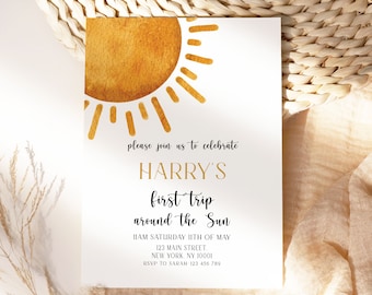 First Trip Around The Sun Invitation, Sun Birthday Invite, Sun Birthday Invitation, Sunshine 1st Birthday Invite, Sun 1st Birthday Invite