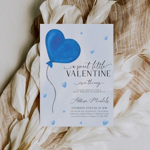 Blue Valentines Baby Shower Invitation, Valentines Baby Shower Invite, Heart Baby Shower Invitation Template, Boy Baby Shower, Template