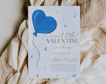 Blue Valentines Baby Shower Invitation, Valentines Baby Shower Invite, Heart Baby Shower Invitation Template, Boy Baby Shower, Template