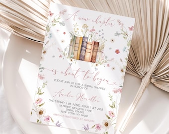 Storybook Bridal Shower Invitation, Floral Book Bridal Shower Invite, Book Themed Bridal Shower Invite, New Chapter Begins, Canva Template