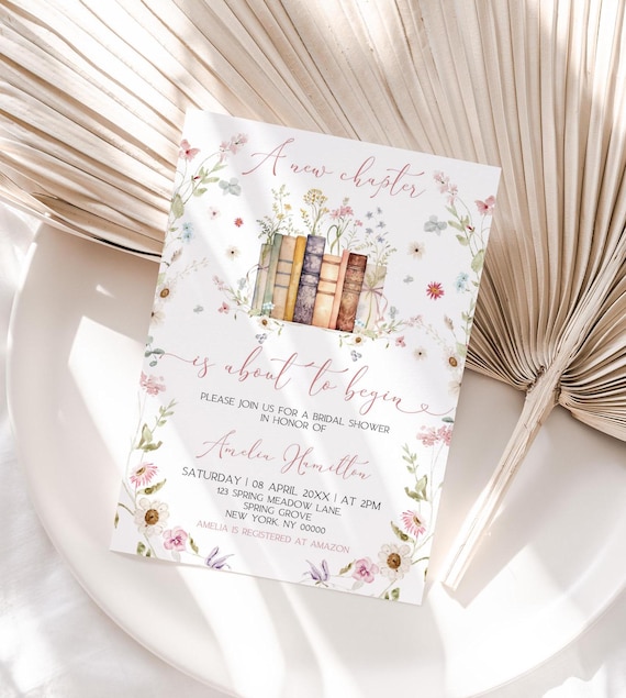 Storybook Bridal Shower Invitation, Floral Book Bridal Shower Invite, Book Themed Bridal Shower Invite, New Chapter Begins, Canva Template