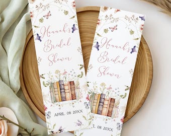 Storybook Bridal Shower Bookmark Template, Floral Book Bridal Shower Bookmark, Book Themed Bridal Shower, New Chapter Begins, Canva Template