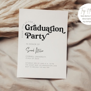 Graduation Invitation Template, Graduation Invitation, Modern Grad Invitation, Graduation Invite, Minimal, Her, Editable Template image 3