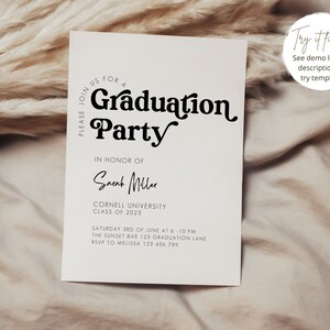 Graduation Invitation Template, Graduation Invitation, Modern Grad Invitation, Graduation Invite, Minimal, Her, Editable Template image 3