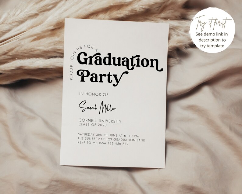 Graduation Invitation Template, Graduation Invitation, Modern Grad Invitation, Graduation Invite, Minimal, Her, Editable Template image 3