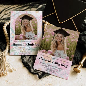 Class of 2026 Graduation Party Invitation, Graduation Suite, Graduation Announcement, Floral, Minimal, College Fund, Thank, Canva Template image 6