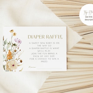 Spring Flowers Diaper Raffle Card, Wildflower Baby shower Diaper Raffle Card, Baby Shower Diaper Raffle Card, Editable Template image 2